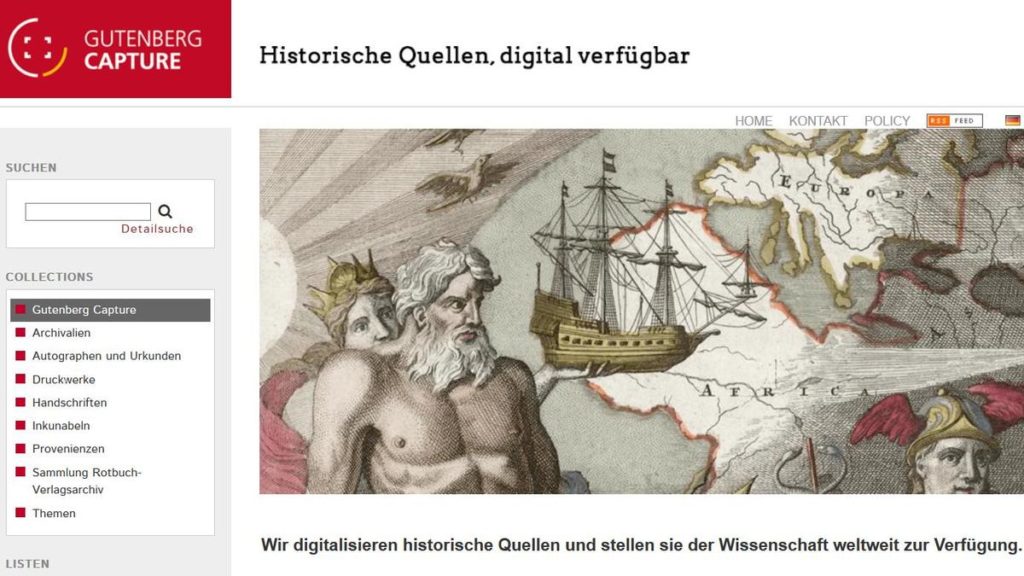 Gutenberg Capture der Universitätsbibliothek Mainz (Screenshot)