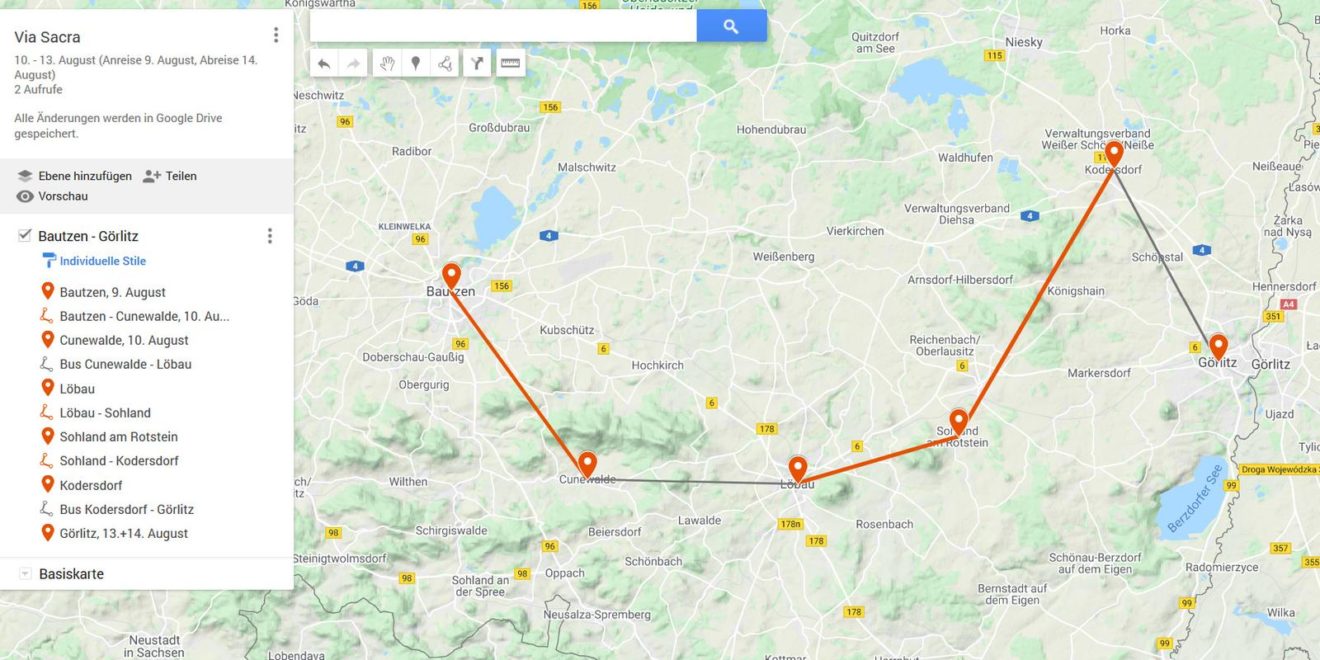 Auf der Via Sacra von Bautzen nach Görlitz (Karte)