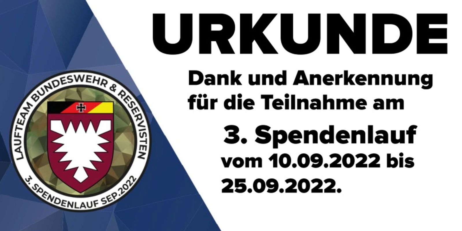 Urkunde 3. Spendenlauf 2022 Laufteam Bundeswehr und Reservisten