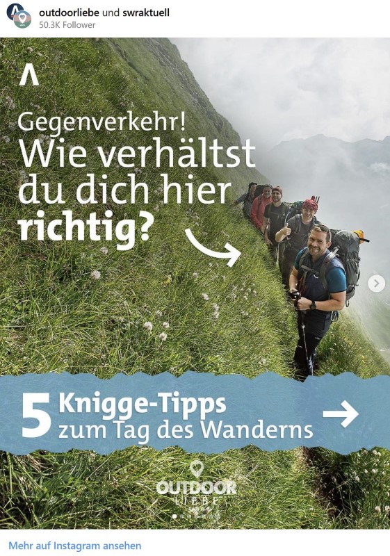 SWR Outdoor auf Instagram: 5 Knigge-Tipps zum Tag des Wanderns (Screenshot)